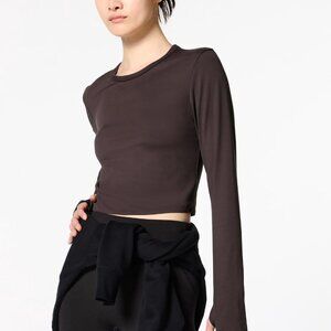 Uniqlo AIRism Ultra Stretch Cropped Long Sleeve 39 Brown (aka Purple) sz S